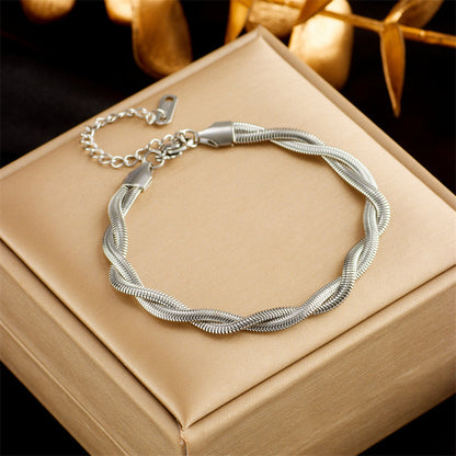 Stainless Steel Gold Plated Punk Fashion Double Layer Bracelet For Women Girl Snake Chain Party Luxury Jewelry