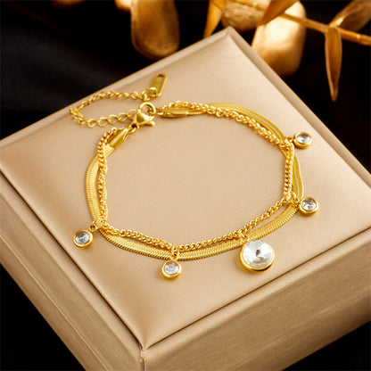 Stainless Steel Gold Plated Punk Fashion Double Layer Bracelet For Women Girl Snake Chain Party Luxury Jewelry